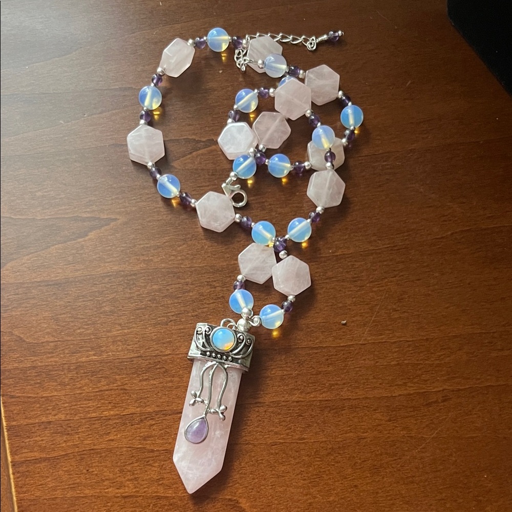 Elegant ROSE QUARTZ, AMETHYST, OPALITE necklace